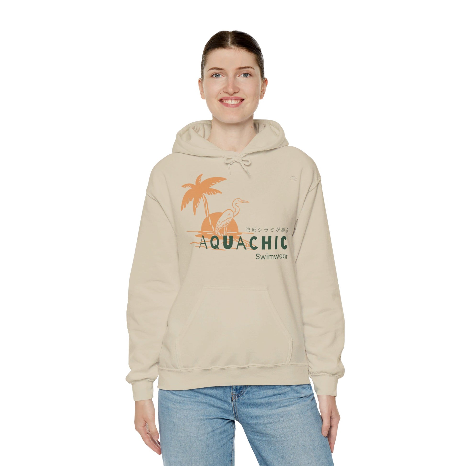 Japanese "I have genital lice" (Crabs), Orange Palm Tree Crane - Unisex Heavy Blend Hoodie - Rude Translation Clothing