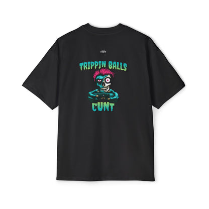 Skull - Men's Heavy Oversized Tee, English 'Trippin balls cunt' - Rude Translation Clothing