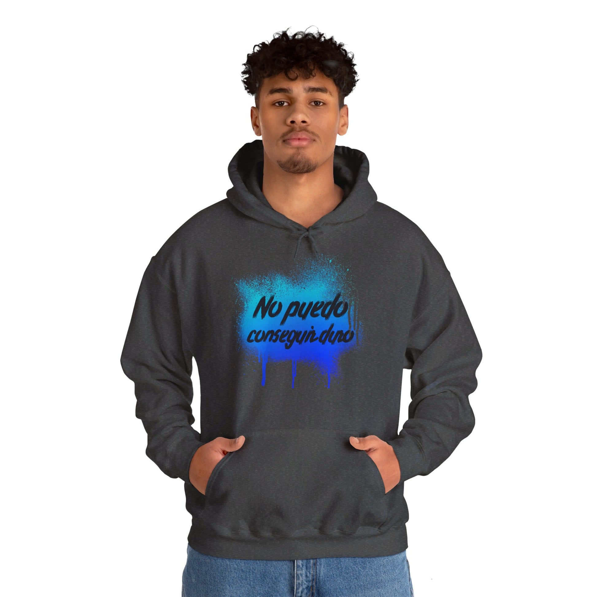 Spanish 'I can't get hard', Blue Graffiti - Unisex Heavy Blend Hoodie - Rude Translation Clothing