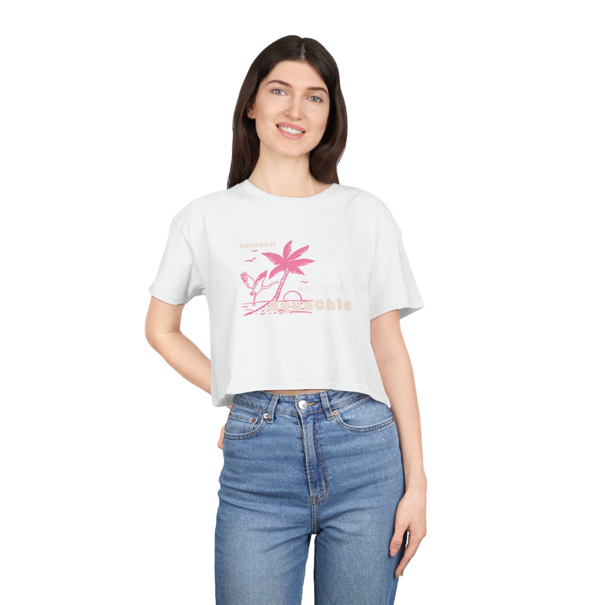 Women's Crop Tee, Japanese "I have genital lice" - Rude Translation Clothing