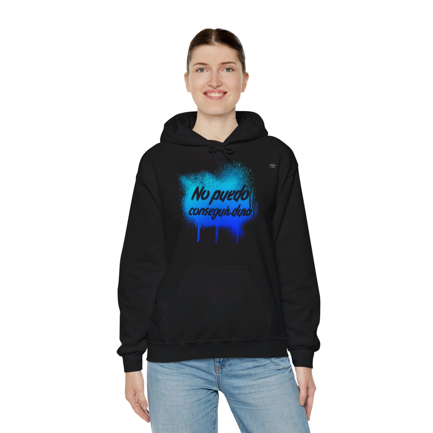 Spanish 'I can't get hard', Blue Graffiti - Unisex Heavy Blend Hoodie - Rude Translation Clothing