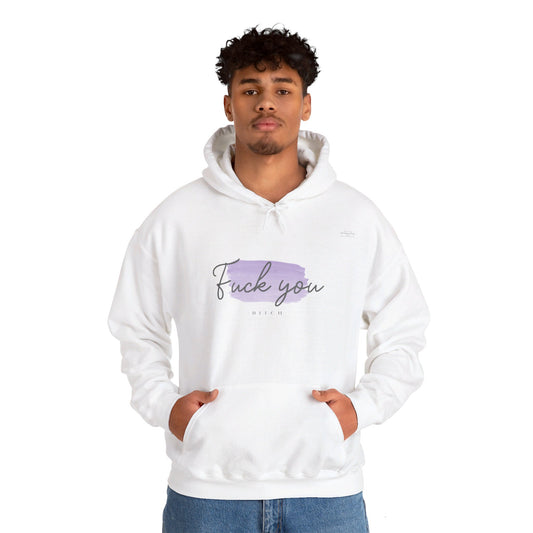 English 'Fuck you bitch', Purple - Unisex Heavy Blend Hoodie - Rude Translation Clothing