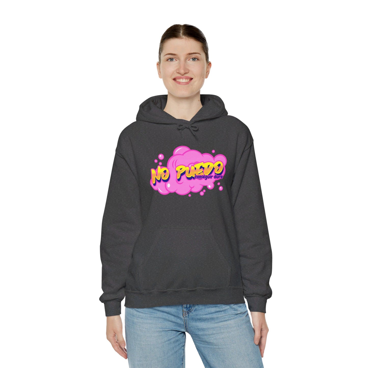 Spanish 'I can't get hard', Pink Graffiti - Unisex Heavy Blend Hoodie - Rude Translation Clothing