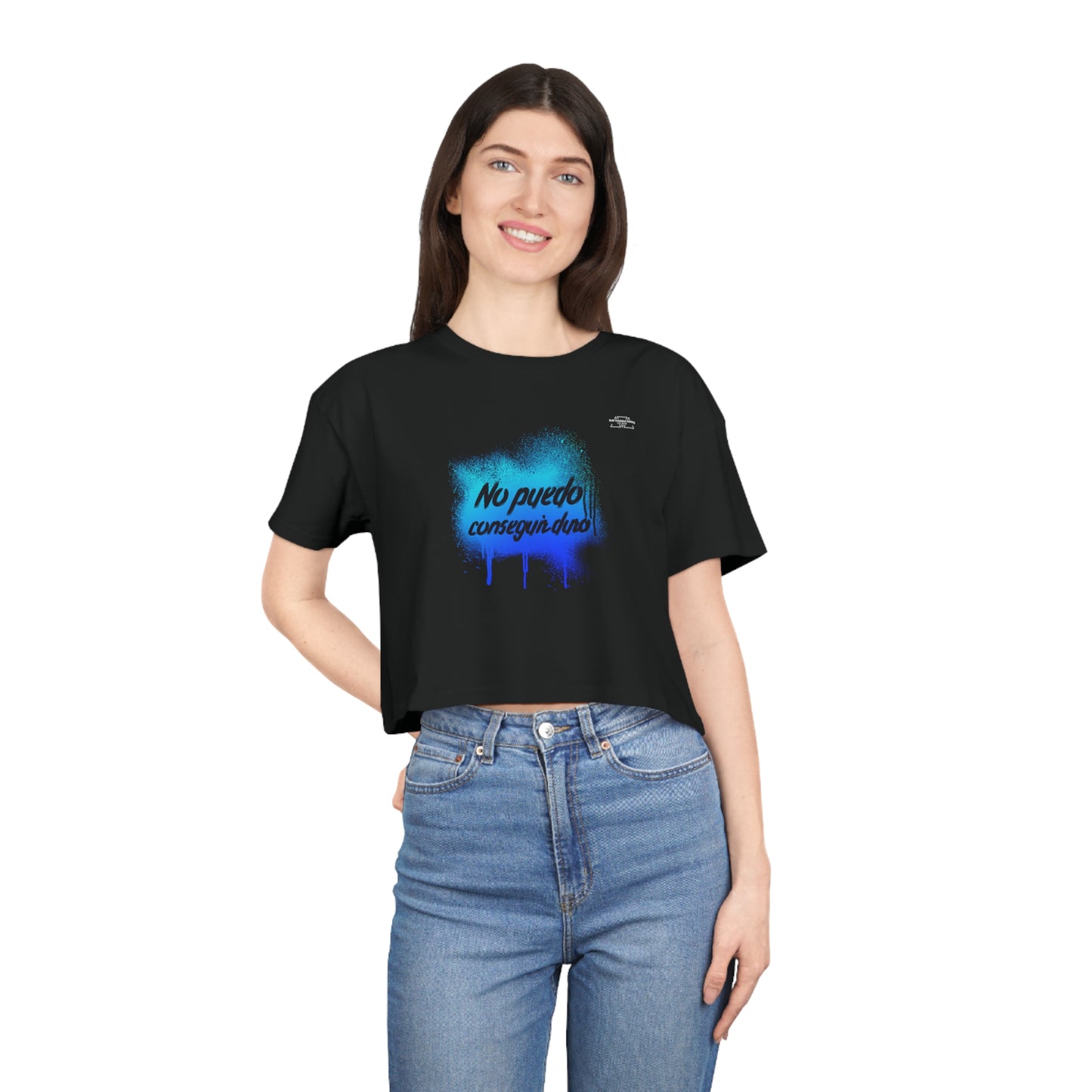 Blue graffiti - Women's Crop Tee, Spanish 'I can't get hard' - Rude Translation Clothing