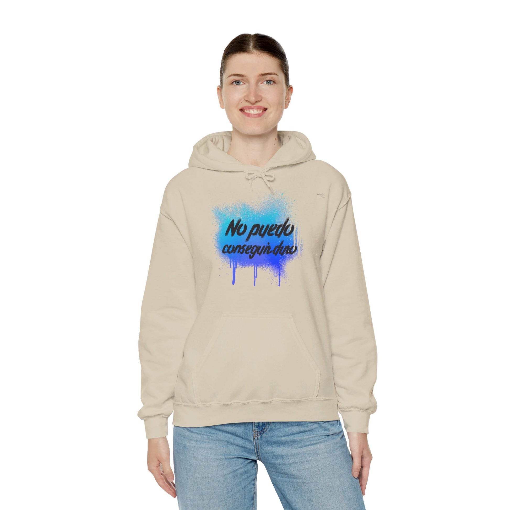 Spanish 'I can't get hard', Blue Graffiti - Unisex Heavy Blend Hoodie - Rude Translation Clothing