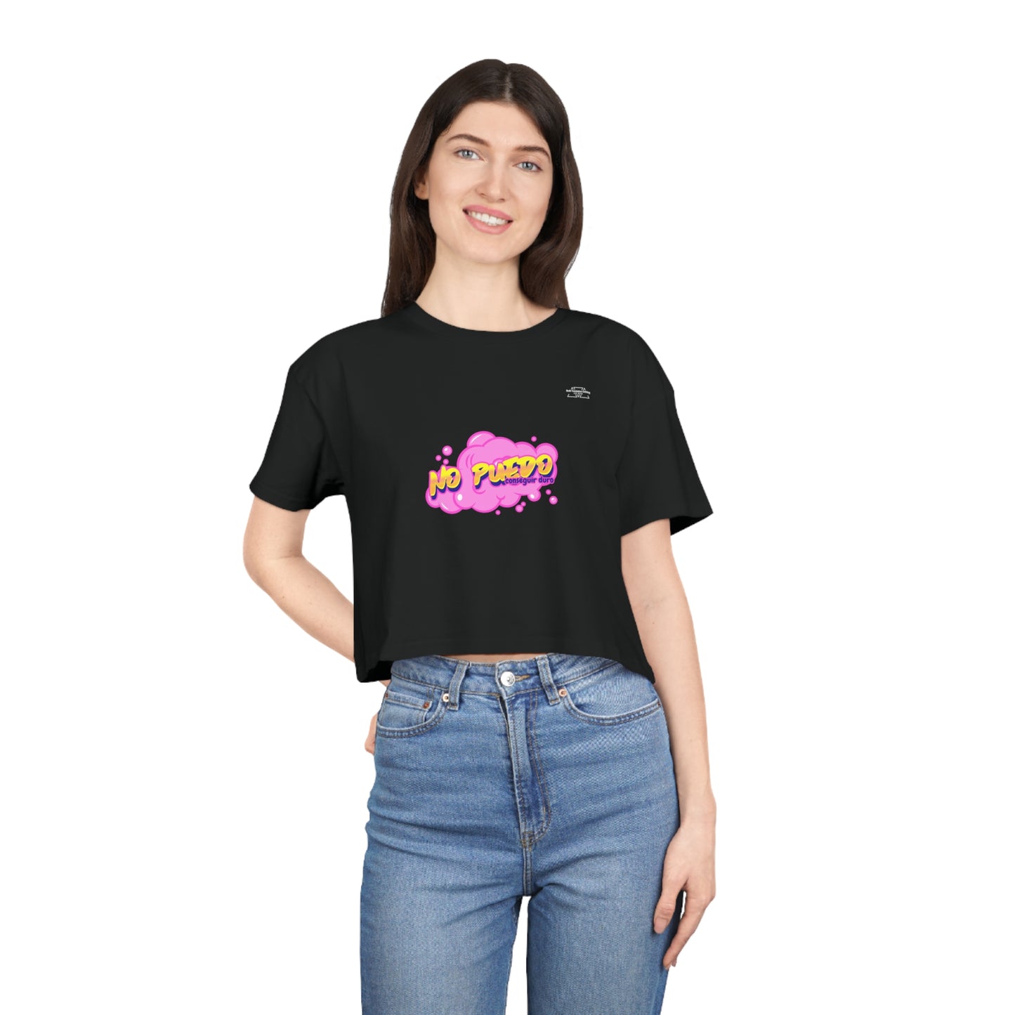 Yellow graffiti - Women's Crop Tee, Spanish 'I can't get hard' - Rude Translation Clothing