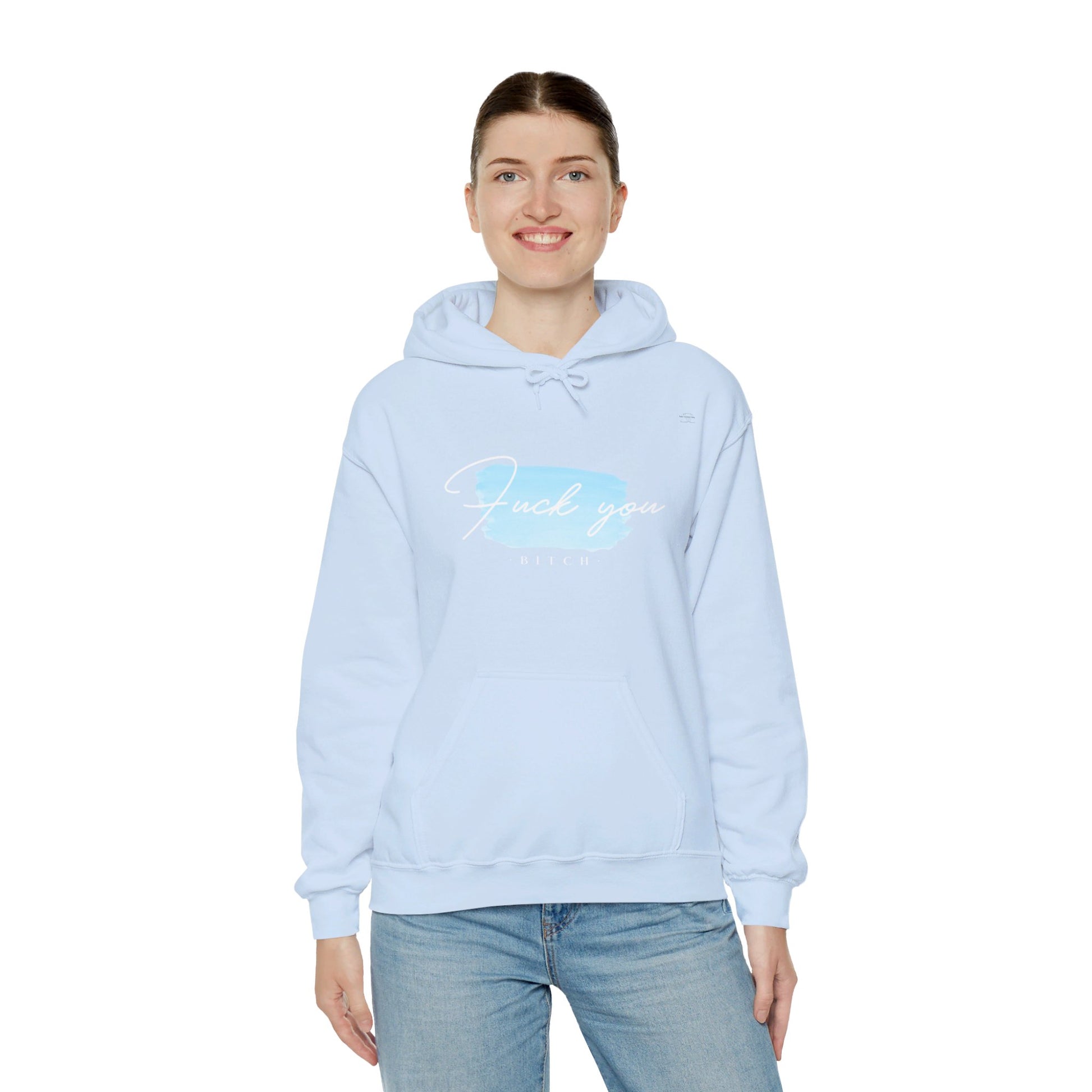 English 'Fuck you bitch', Blue - Unisex Heavy Blend Hoodie - Rude Translation Clothing