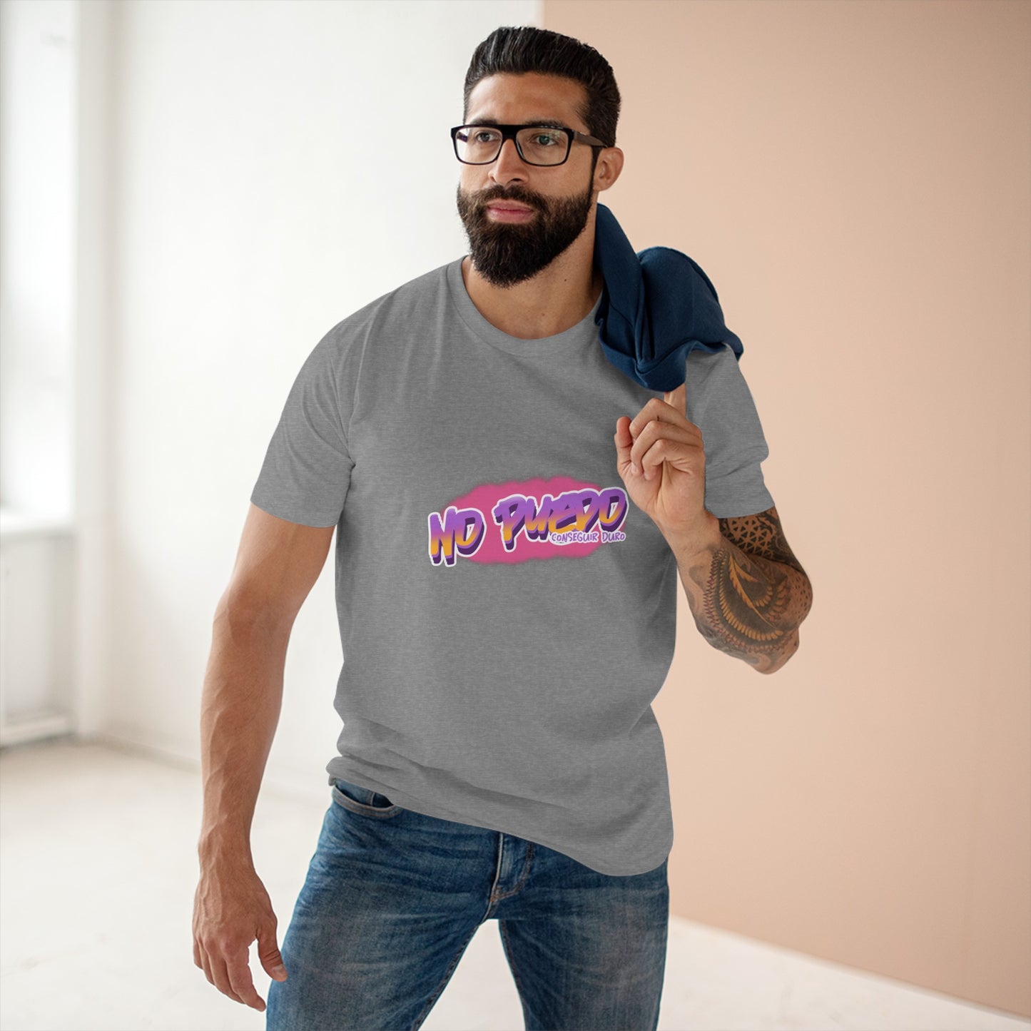 Pink graffiti- Men's Staple Tee, Spanish 'I can't get hard' - Rude Translation Clothing