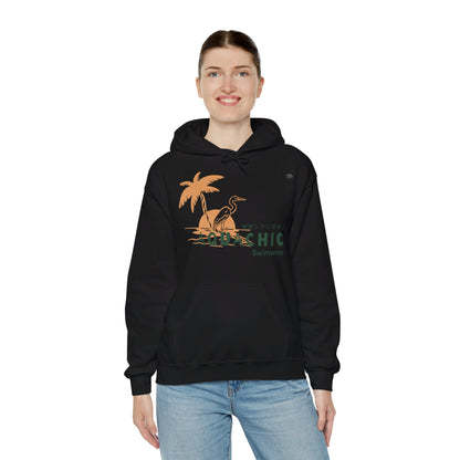 Japanese "I have genital lice" (Crabs), Orange Palm Tree Crane - Unisex Heavy Blend Hoodie - Rude Translation Clothing