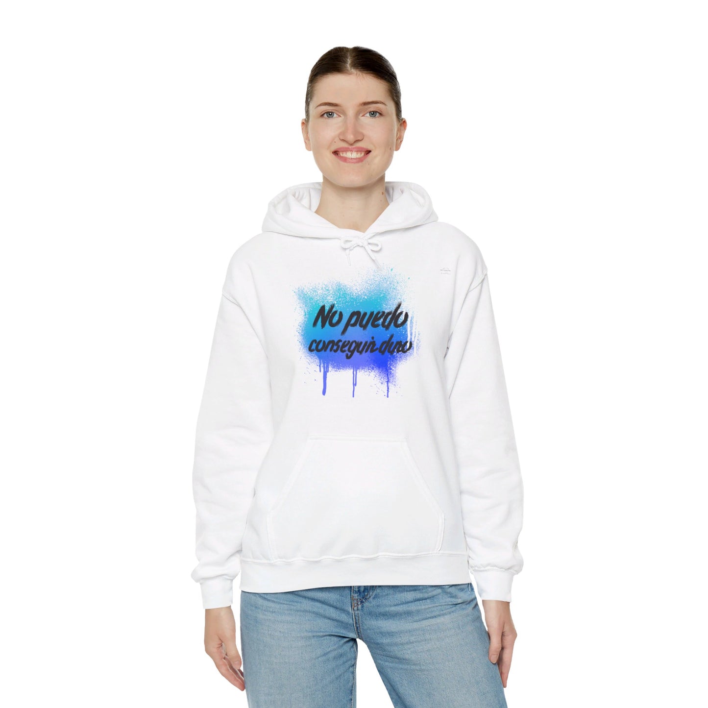 Spanish 'I can't get hard', Blue Graffiti - Unisex Heavy Blend Hoodie - Rude Translation Clothing