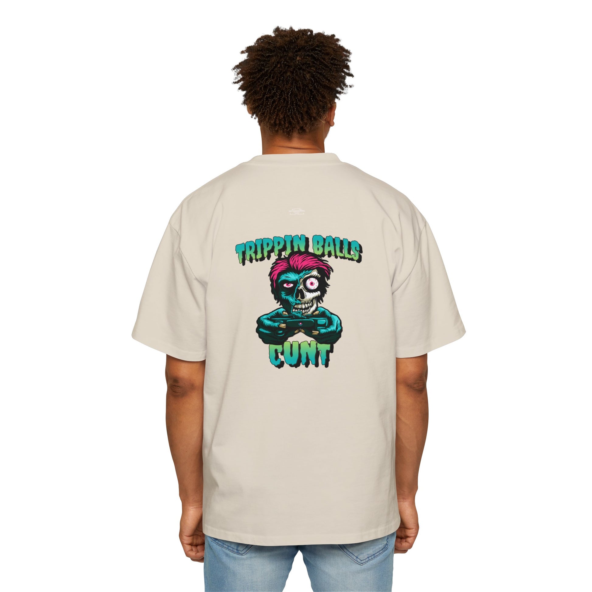 Skull - Men's Heavy Oversized Tee, English 'Trippin balls cunt' - Rude Translation Clothing