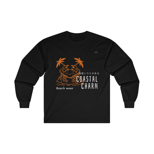 Crab - Unisex Cotton Long Sleeve. Japanese 'I have genital lice' (Crabs) - Rude Translation Clothing