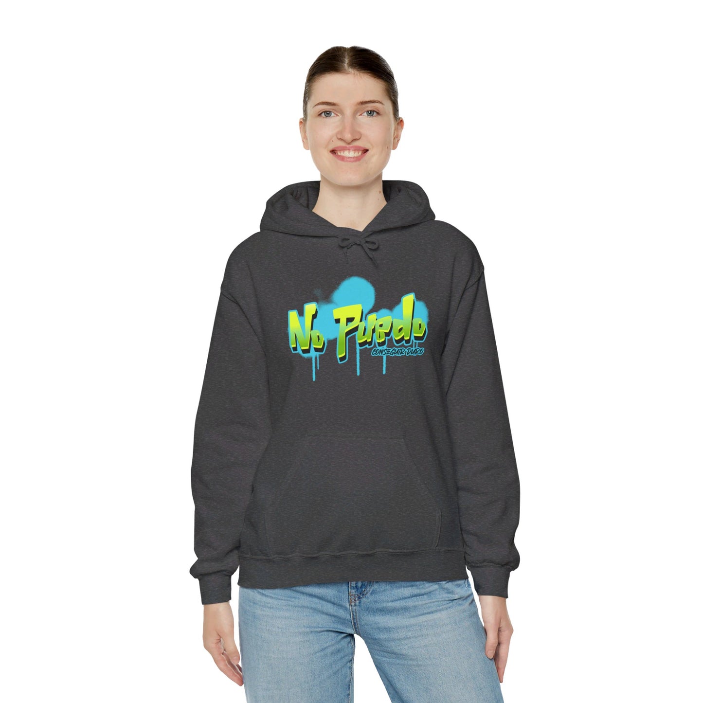 Spanish 'I can't get hard', Green Graffiti - Unisex Heavy Blend Hoodie - Rude Translation Clothing