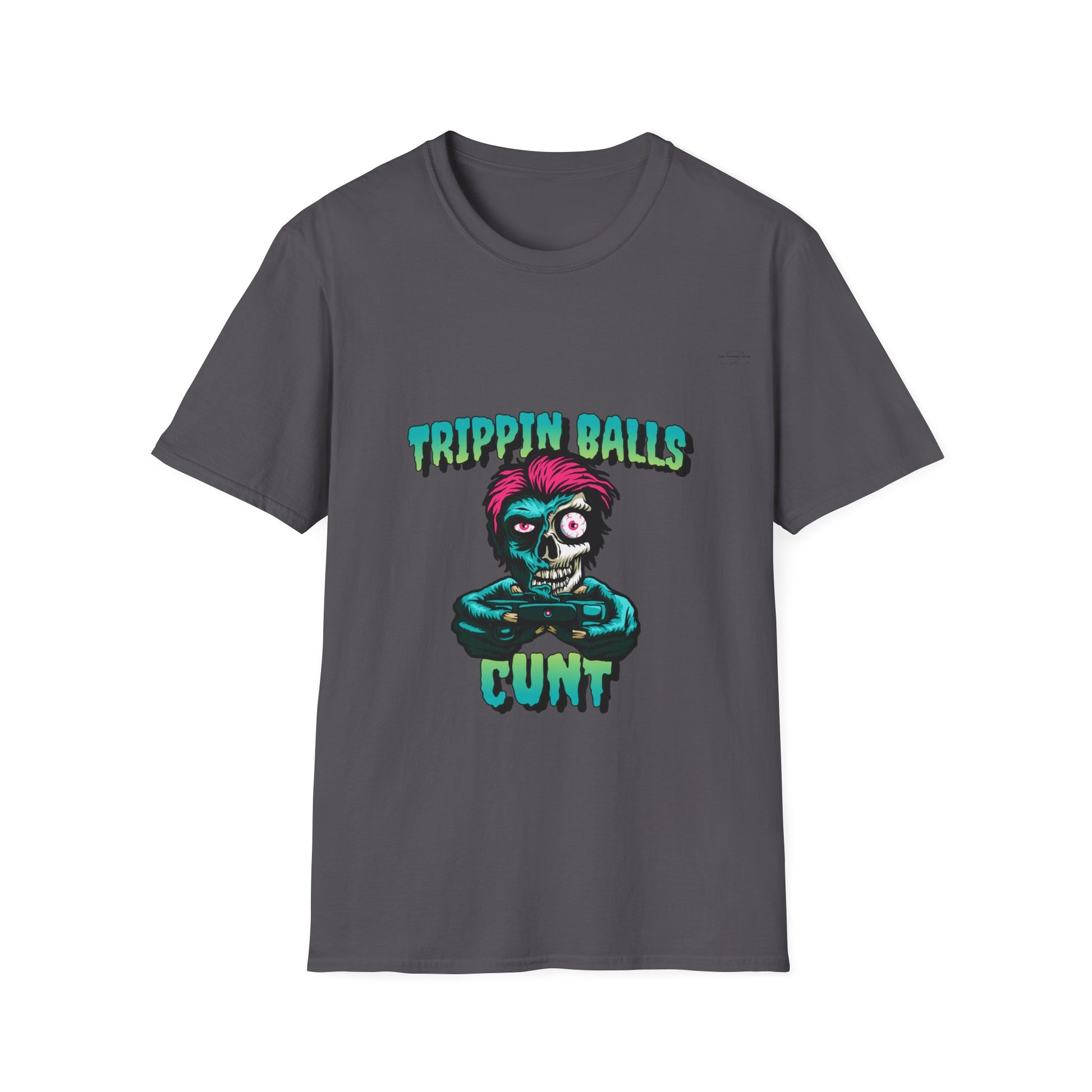 Skull - Unisex Softstyle T-Shirt, English 'Trippin balls cunt' - Rude Translation Clothing