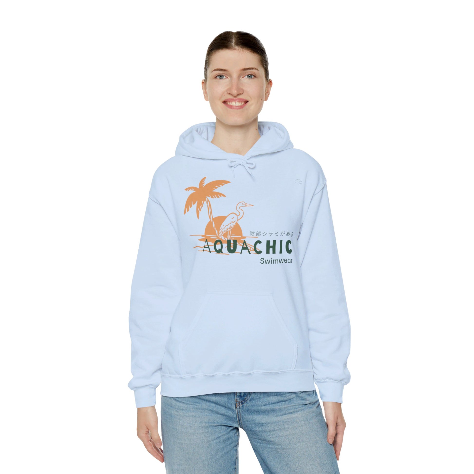 Japanese "I have genital lice" (Crabs), Orange Palm Tree Crane - Unisex Heavy Blend Hoodie - Rude Translation Clothing