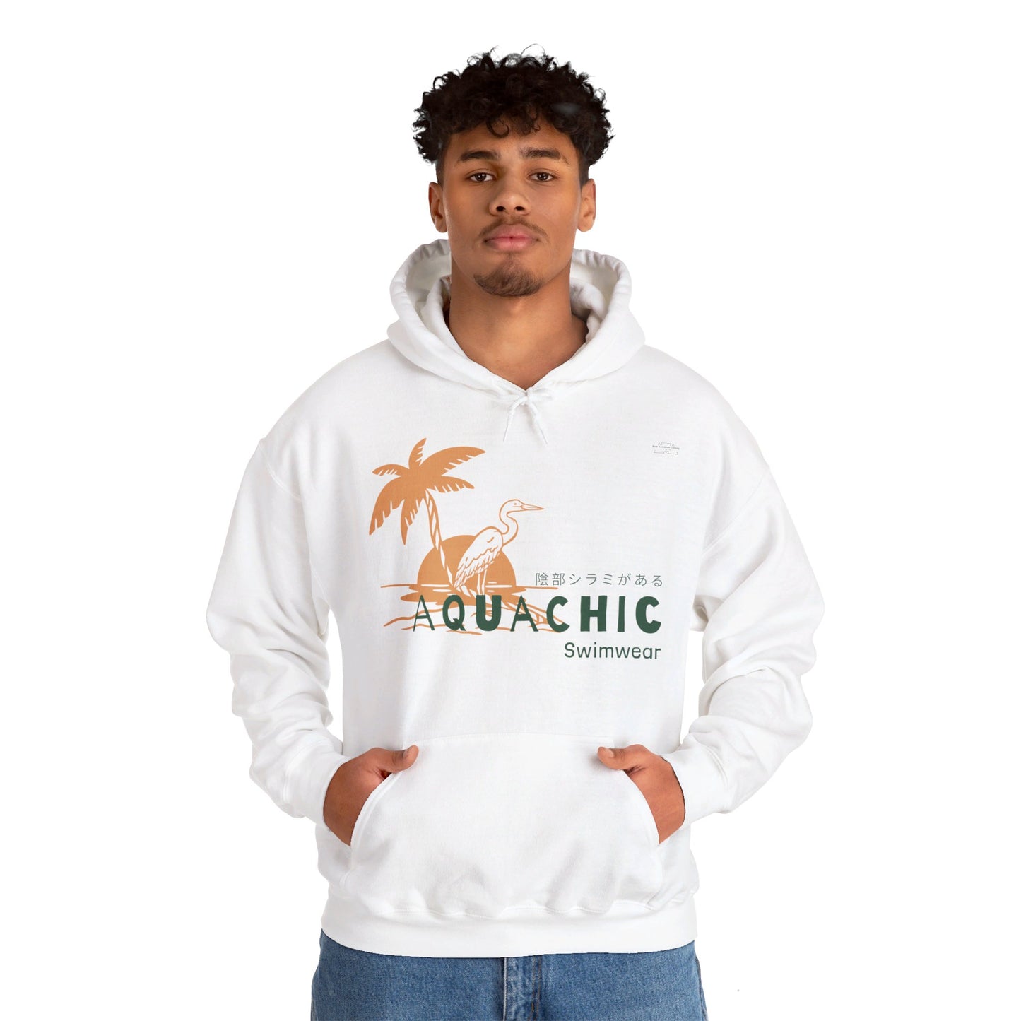 Japanese "I have genital lice" (Crabs), Orange Palm Tree Crane - Unisex Heavy Blend Hoodie - Rude Translation Clothing