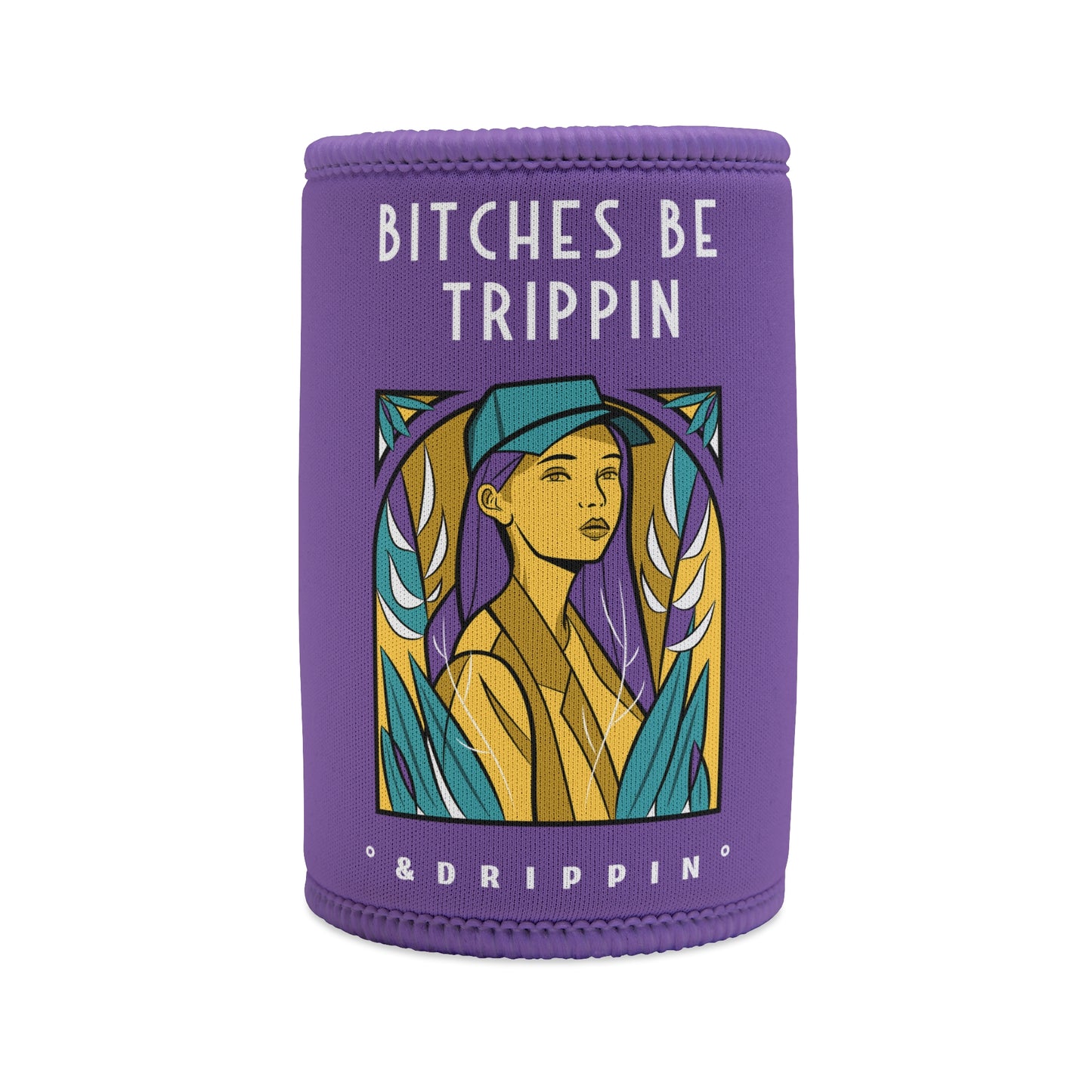 Blue Cap - Stubby Cooler, English 'Bitches be trippin & drippin' - Rude Translation Clothing