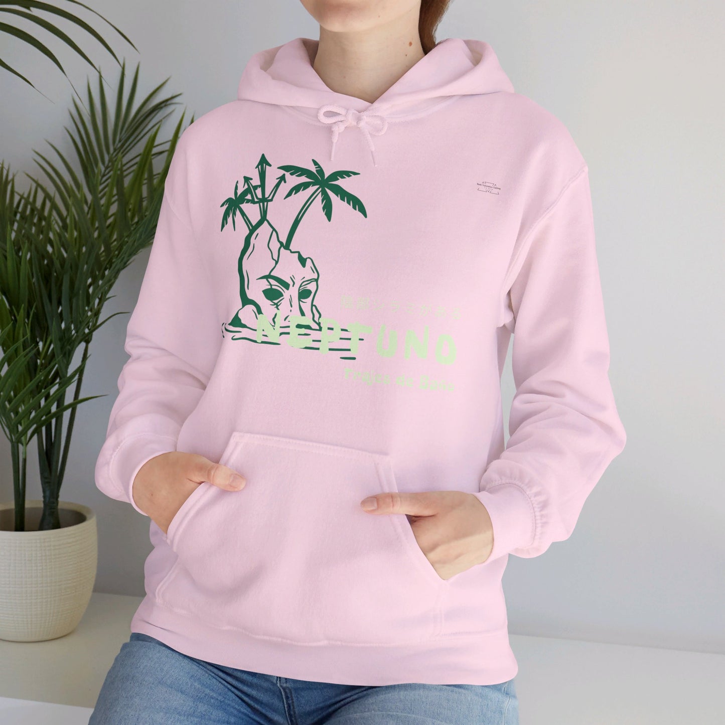 Japanese "I have genital lice" (Crabs), Green Island - Unisex Heavy Blend Hoodie - Rude Translation Clothing