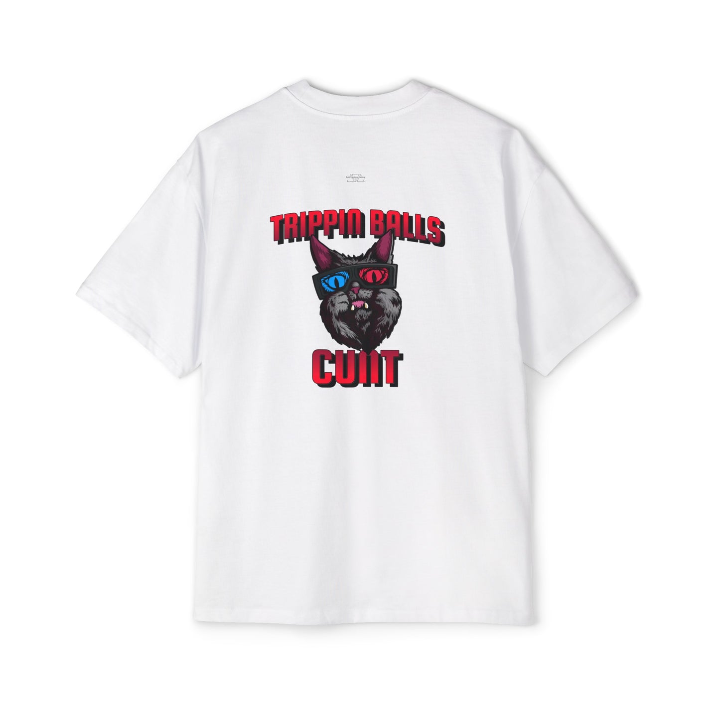 Cat - Men's Heavy Oversized Tee, English 'Trippin balls cunt' - Rude Translation Clothing