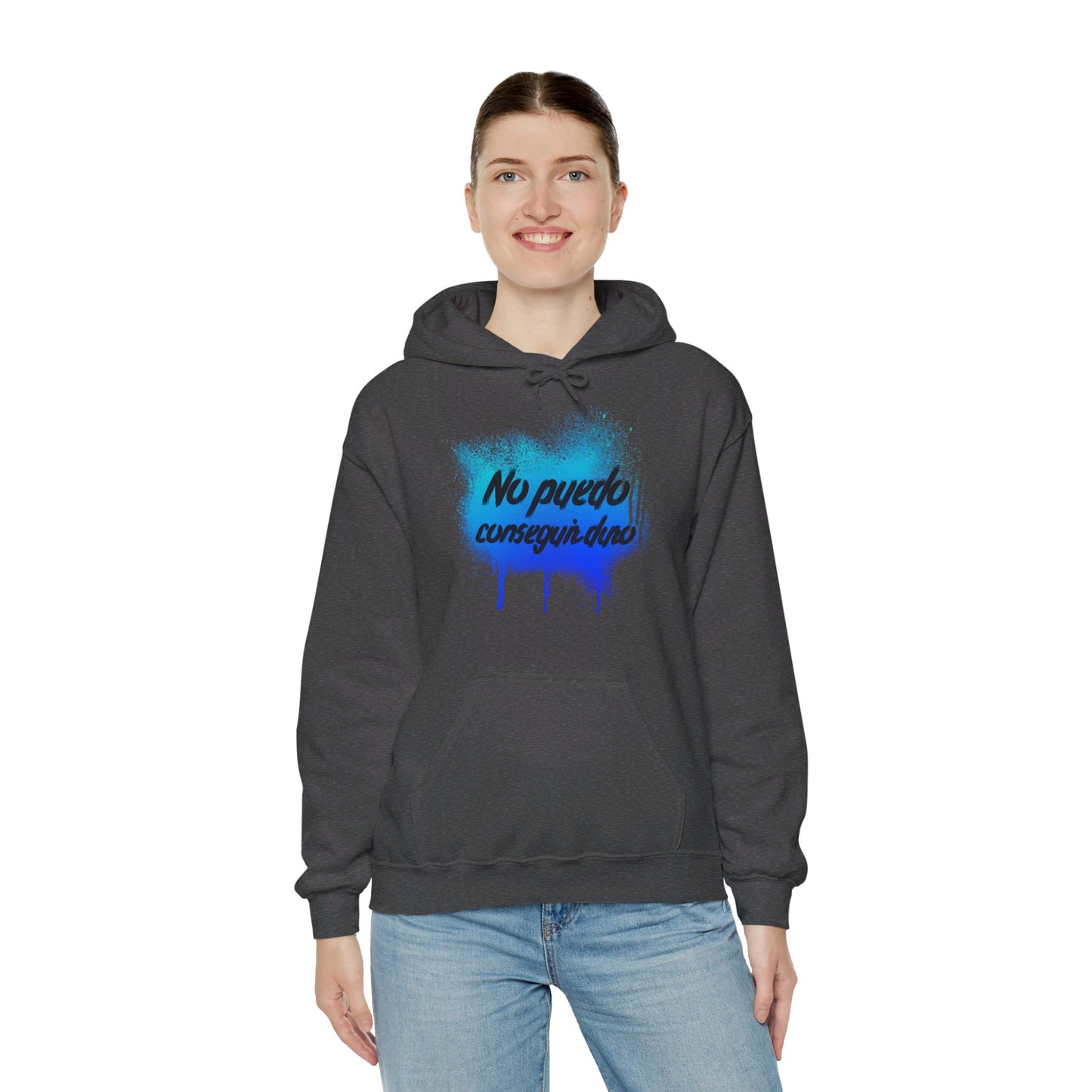 Spanish 'I can't get hard', Blue Graffiti - Unisex Heavy Blend Hoodie - Rude Translation Clothing