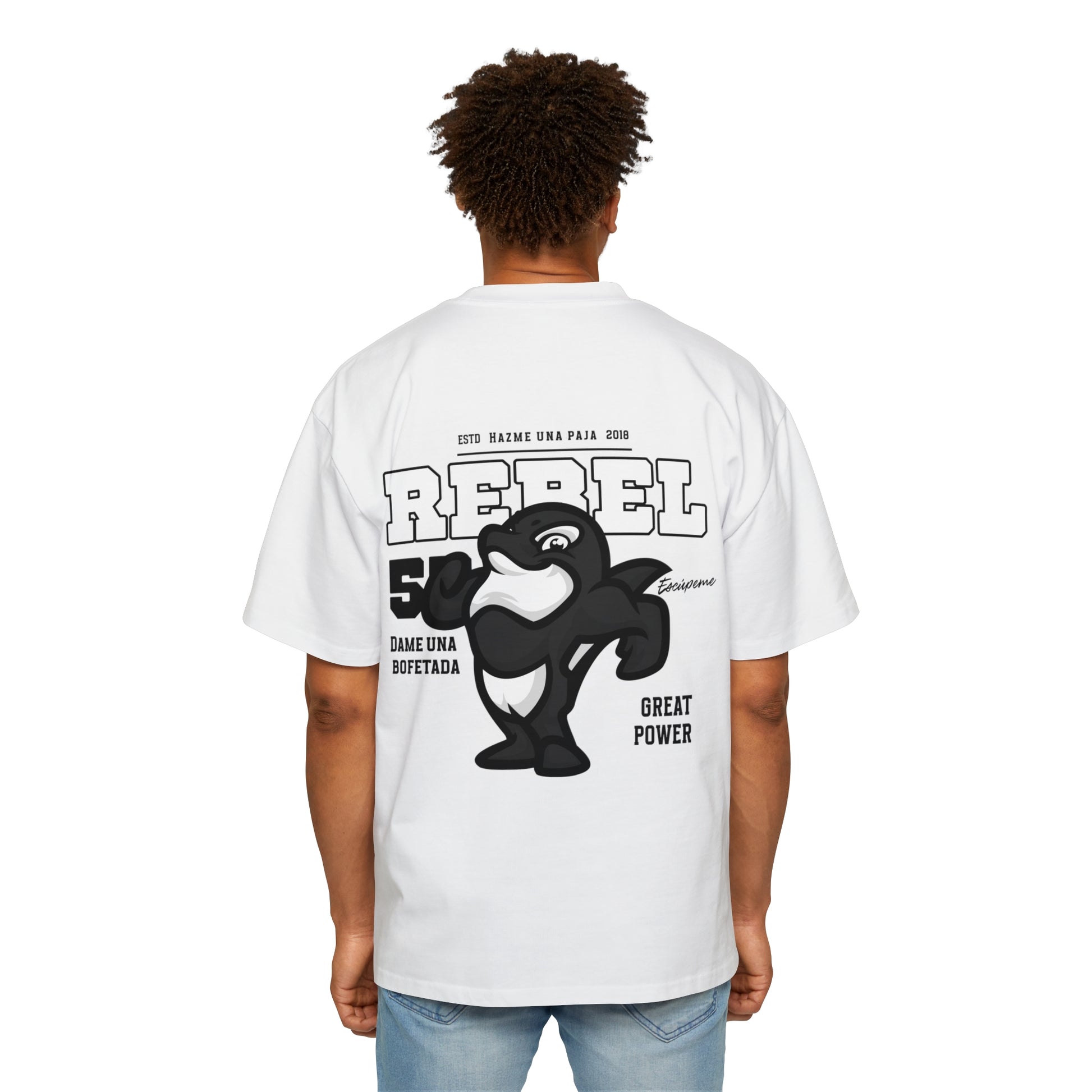 Men's Heavy Oversized Tee, Spanish "Spit on me/Slap me in the face/give me a handjob" - Rude Translation Clothing