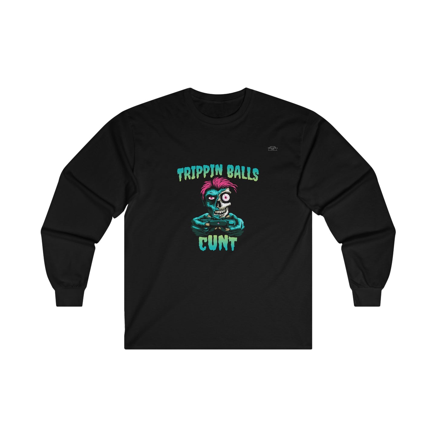 Skull - Unisex Cotton Long Sleeve. English 'Trippin balls cunt' - Rude Translation Clothing