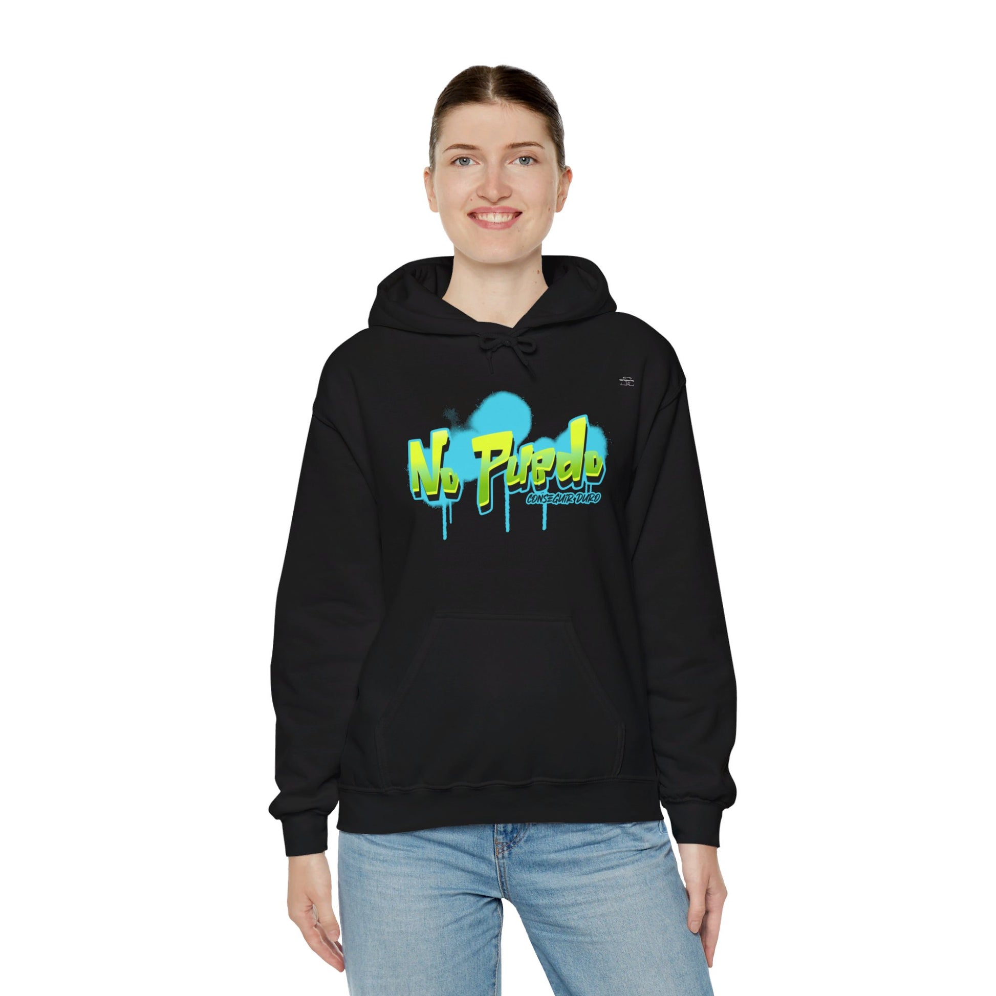 Spanish 'I can't get hard', Green Graffiti - Unisex Heavy Blend Hoodie - Rude Translation Clothing