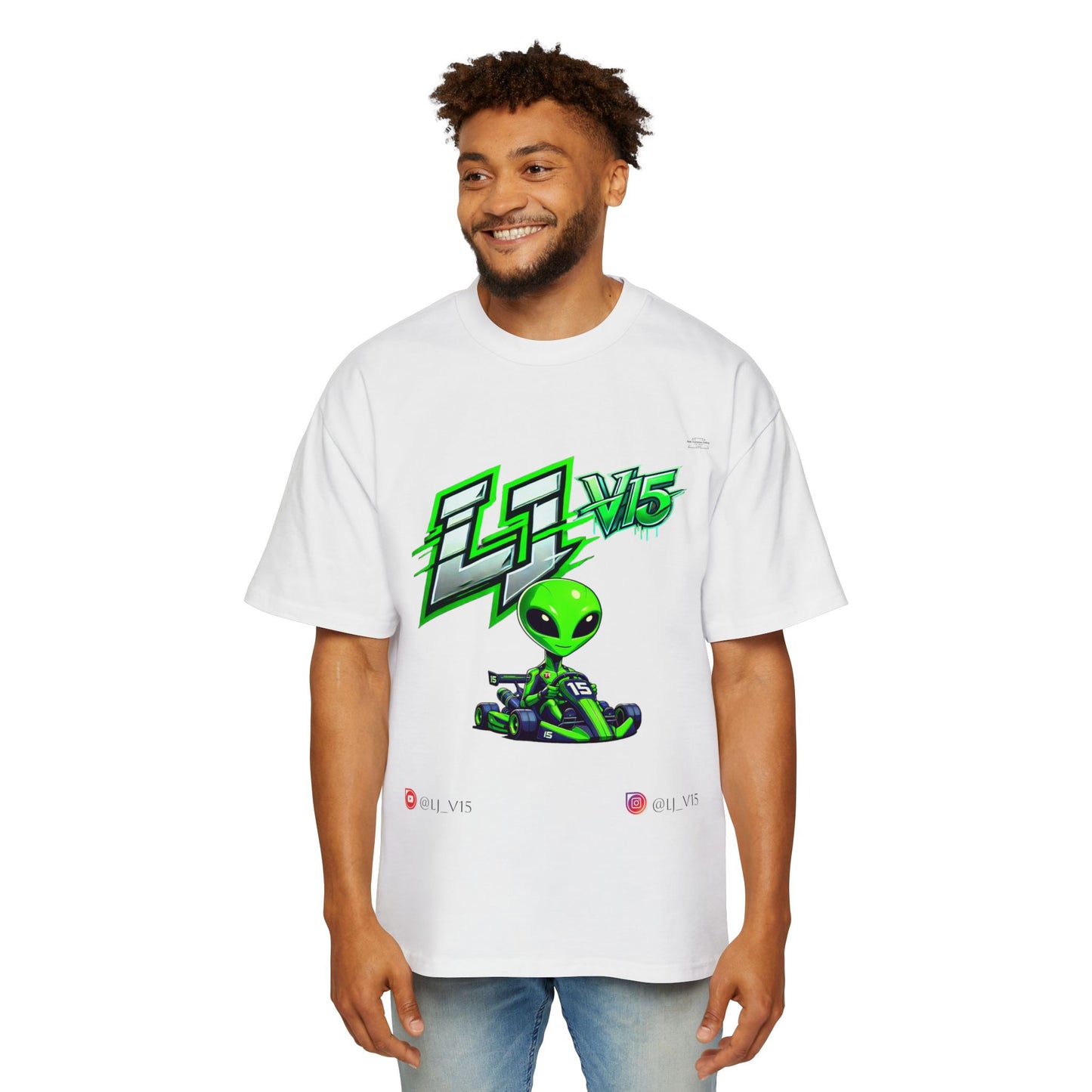 Lj_v15 Sponsored Merchandise - "Green Alien Lj_v15" F1, Men's Heavy Oversized Tee