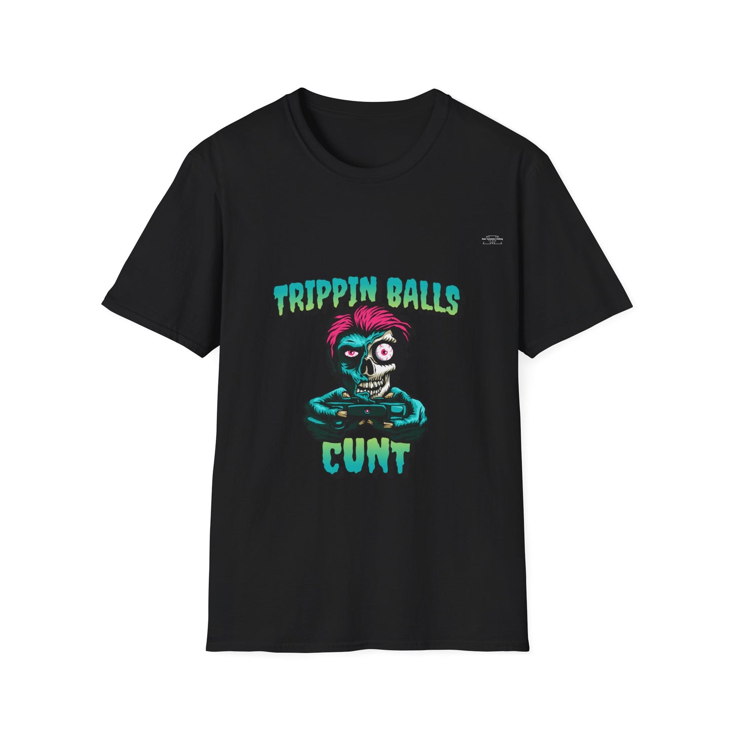 Skull - Unisex Softstyle T-Shirt, English 'Trippin balls cunt' - Rude Translation Clothing