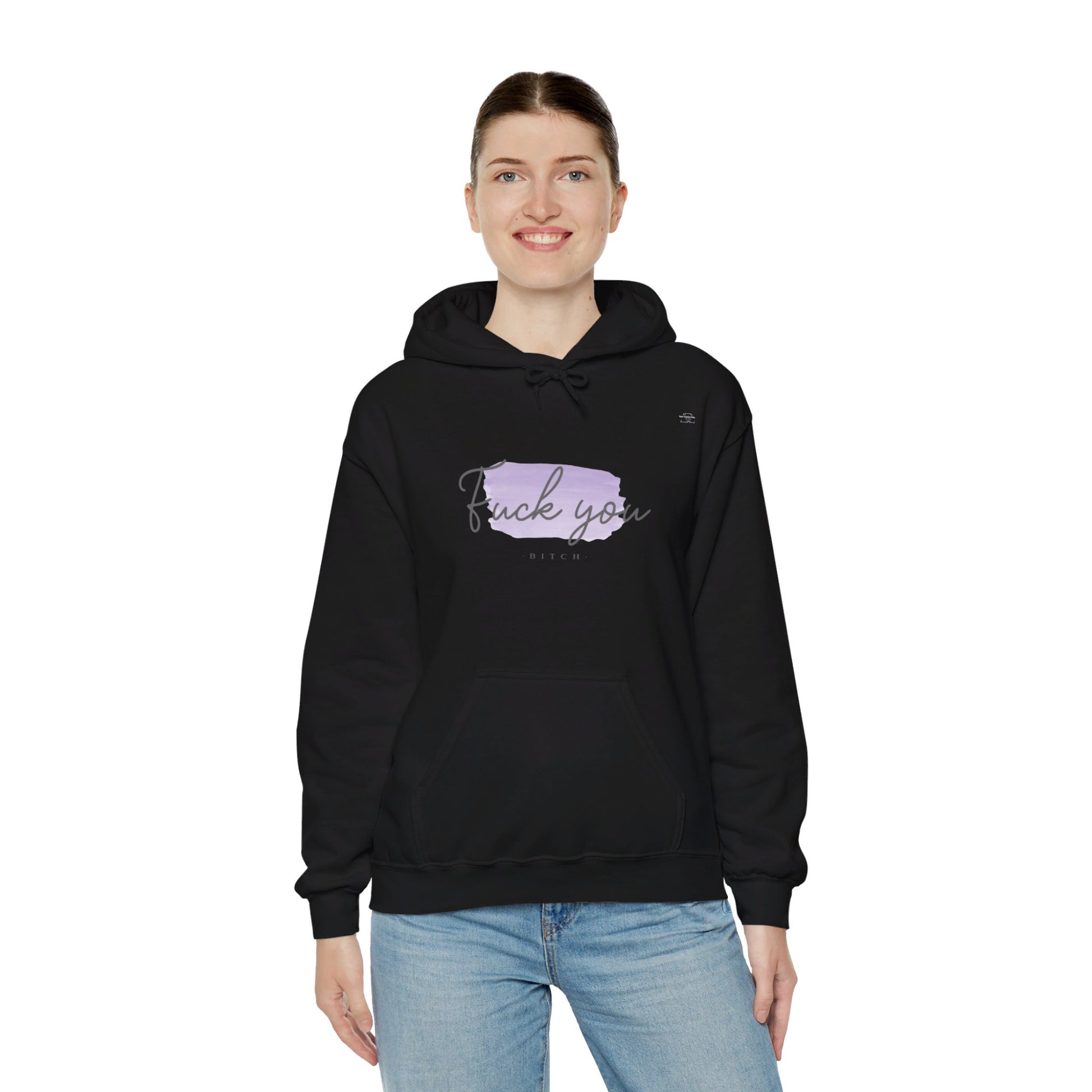 English 'Fuck you bitch', Purple - Unisex Heavy Blend Hoodie - Rude Translation Clothing