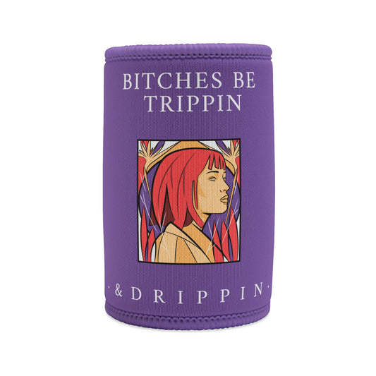 Red hair - Stubby Cooler, English 'Bitches be trippin & drippin' - Rude Translation Clothing