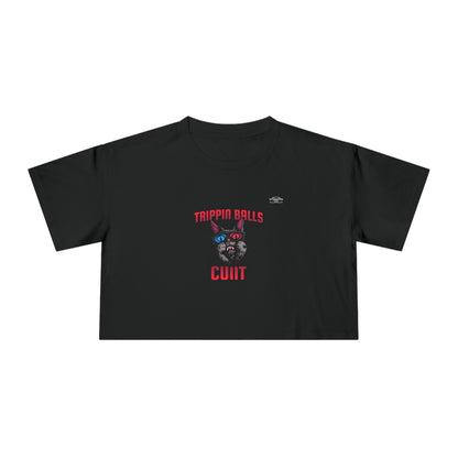 Cat - Women's Crop Tee, English 'Trippin balls cunt' - Rude Translation Clothing