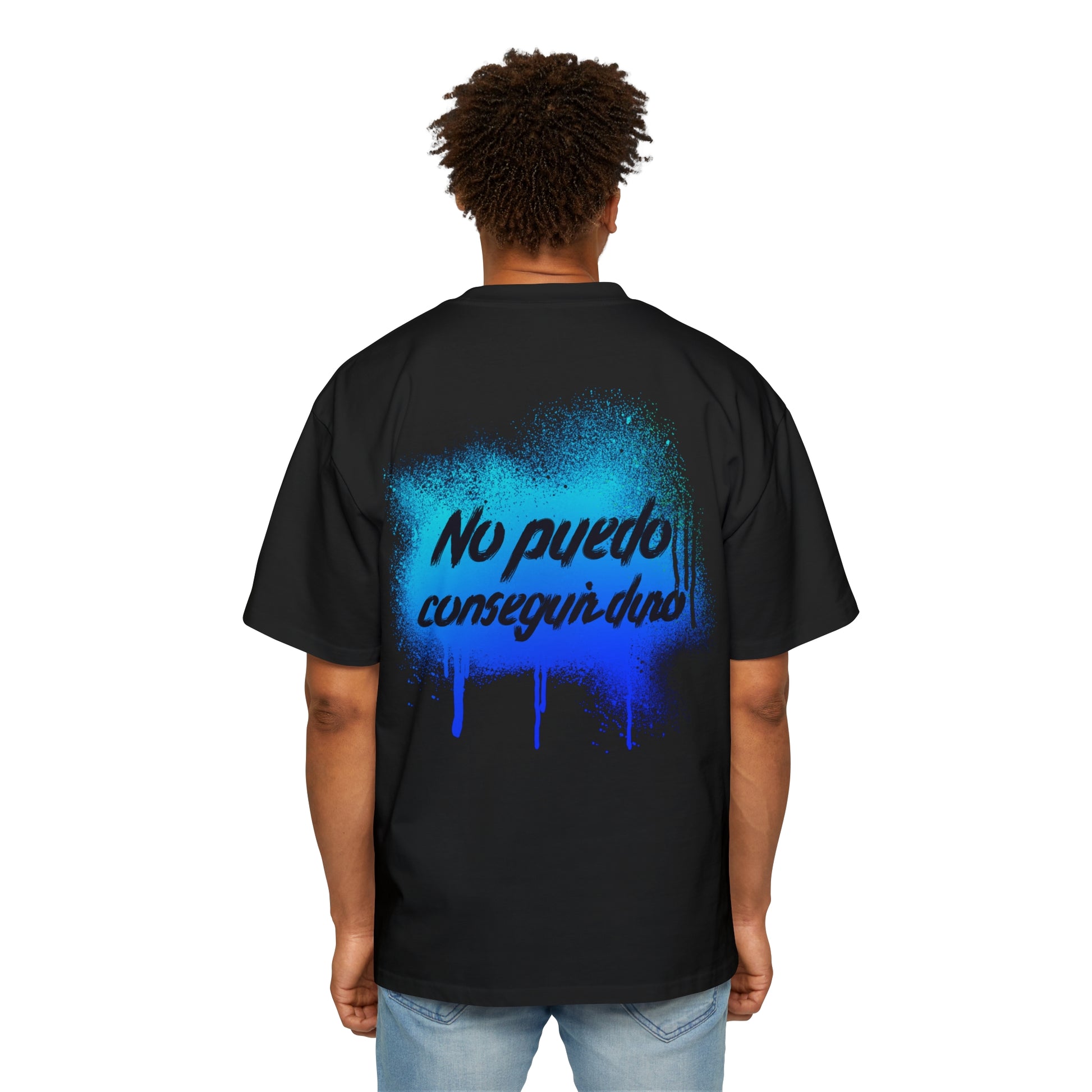 Men's Heavy Oversized Tee, Spanish "I can't get hard" - Rude Translation Clothing