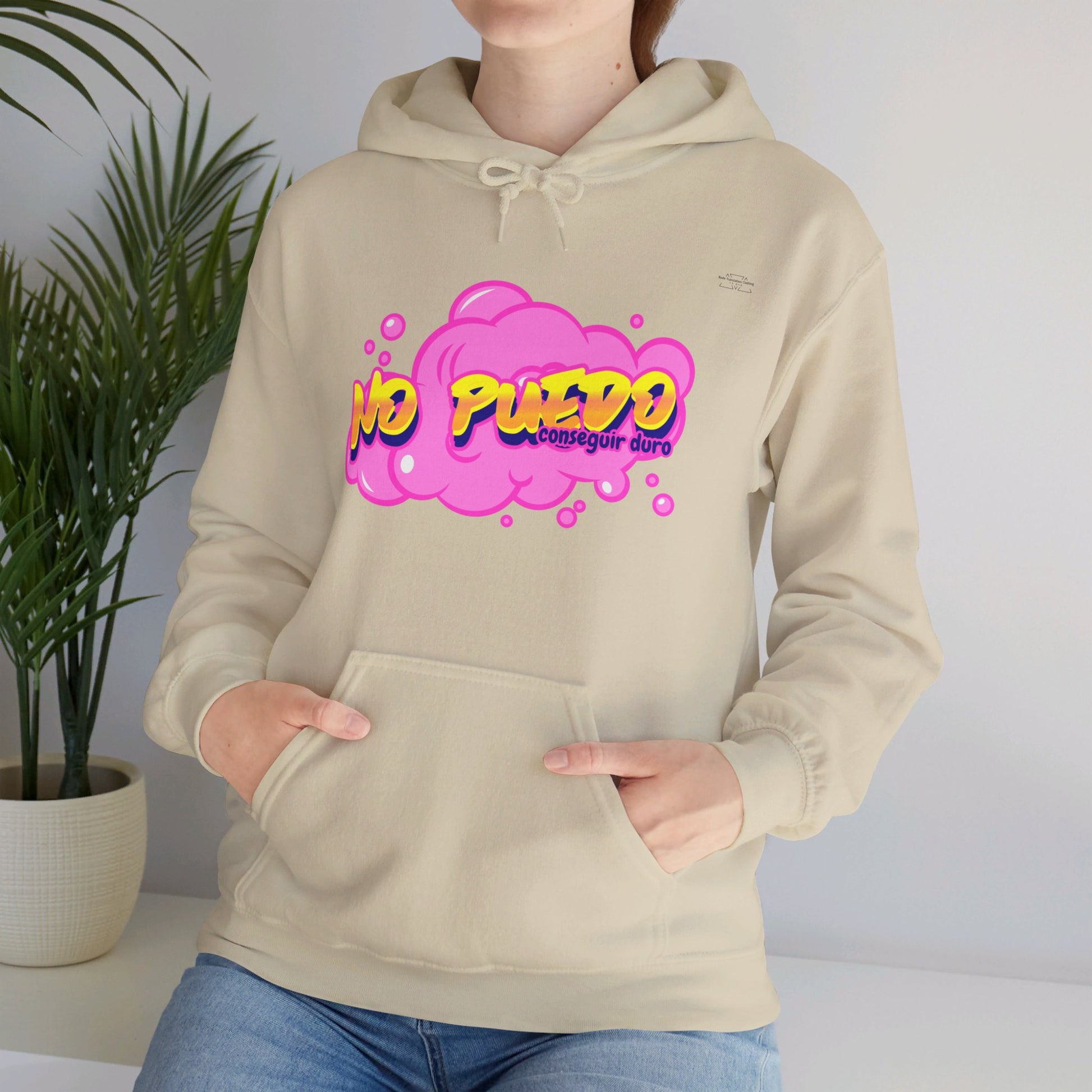 Spanish 'I can't get hard', Pink Graffiti - Unisex Heavy Blend Hoodie - Rude Translation Clothing