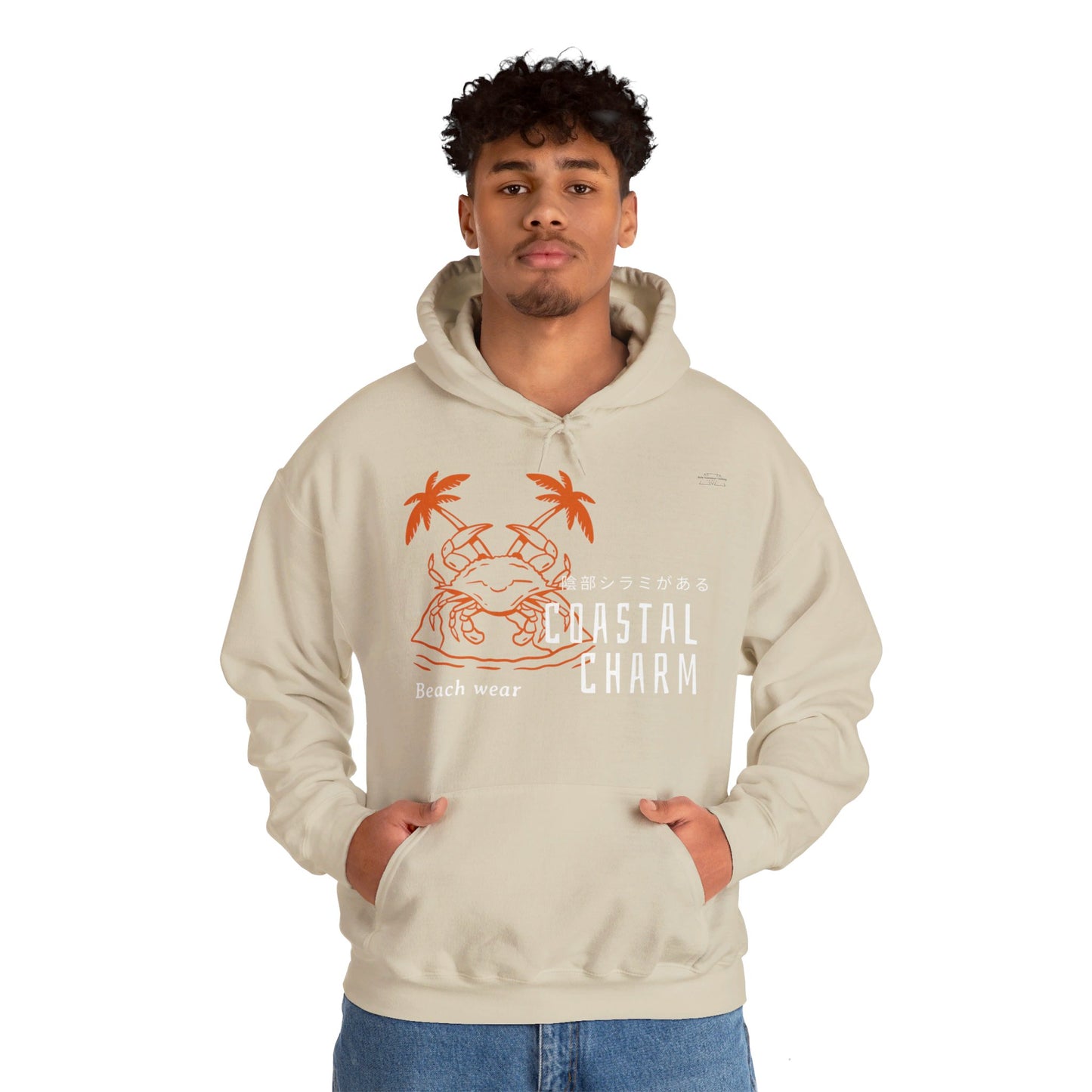 Japanese "I have genital lice" (Crabs), Orange Crab - Unisex Heavy Blend Hoodie - Rude Translation Clothing