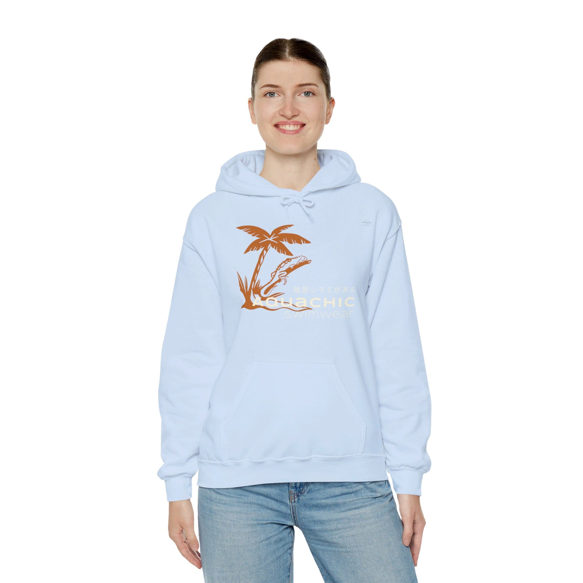 Japanese "I have genital lice" (Crabs), Orange Lizard - Unisex Heavy Blend Hoodie - Rude Translation Clothing