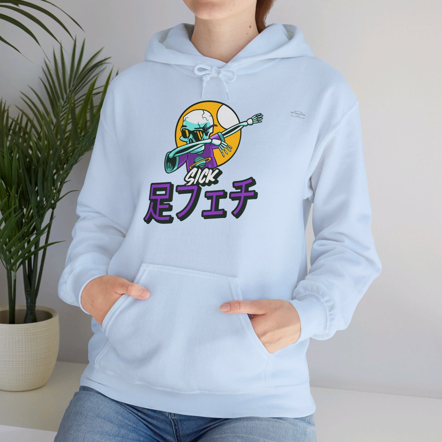 Japanese 'Sick foot fetish', Dabbing Skeleton - Unisex Heavy Blend Hoodie - Rude Translation Clothing