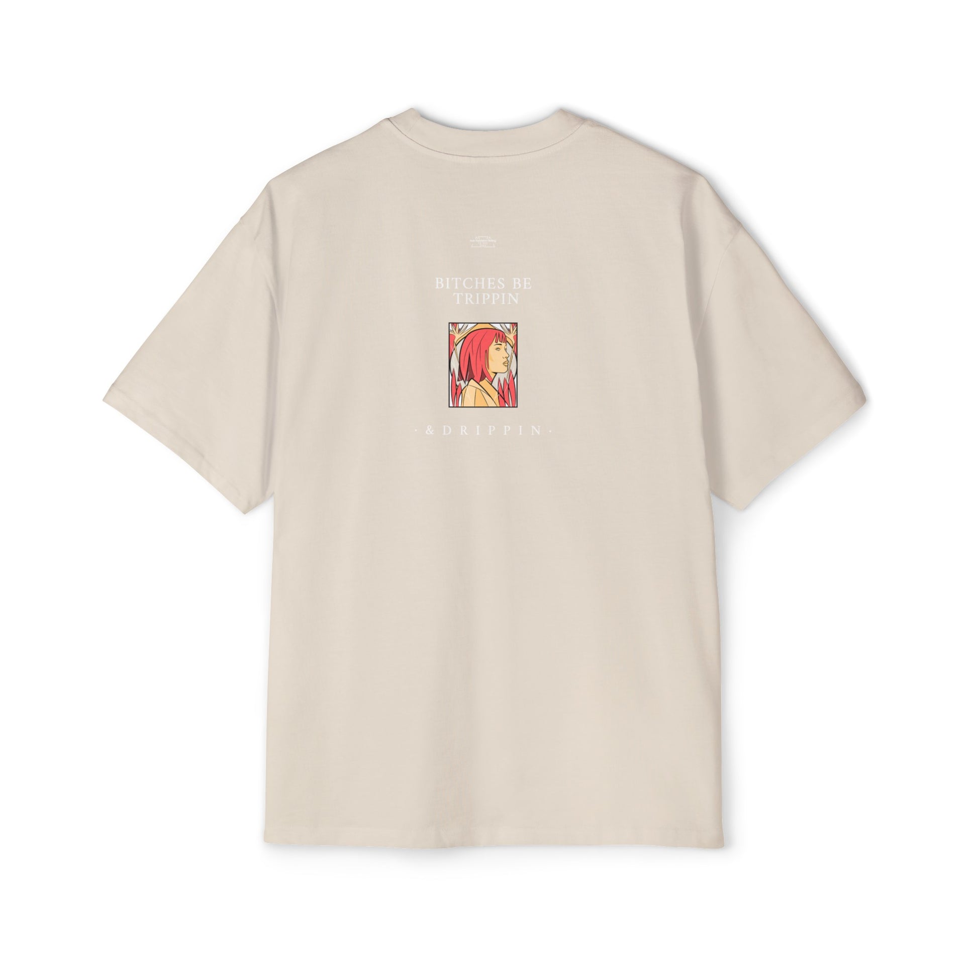 Red hair - Men's Heavy Oversized Tee, English 'Bitches be trippin & drippin' - Rude Translation Clothing