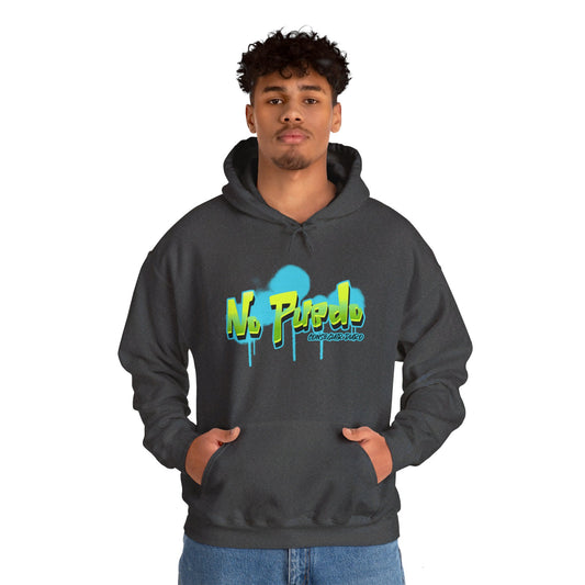 Spanish 'I can't get hard', Green Graffiti - Unisex Heavy Blend Hoodie - Rude Translation Clothing