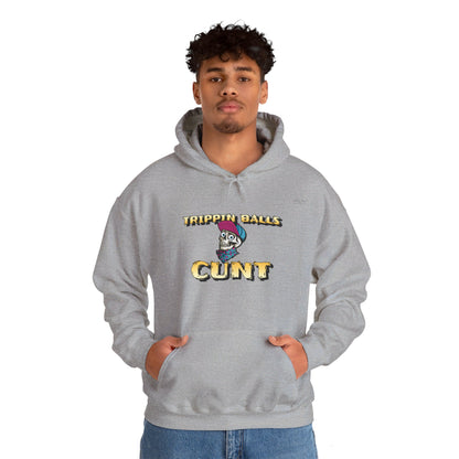 English 'Trippin balls cunt', Skull wearing cap - Unisex Heavy Blend Hoodie - Rude Translation Clothing