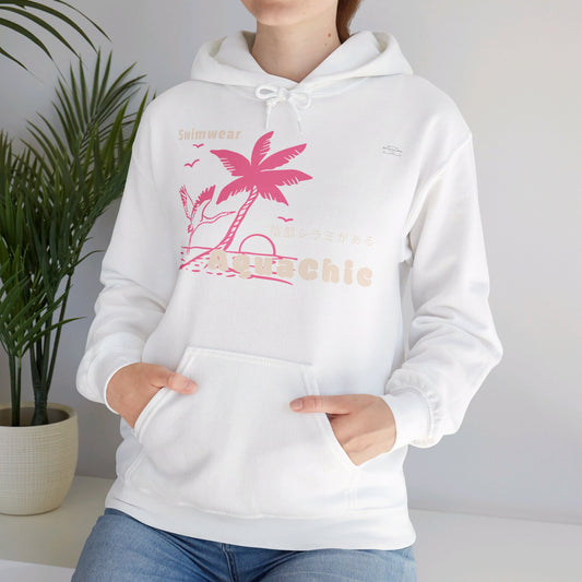 Japanese "I have genital lice" (Crabs), Pink Palm Tree Stork - Unisex Heavy Blend Hoodie - Rude Translation Clothing