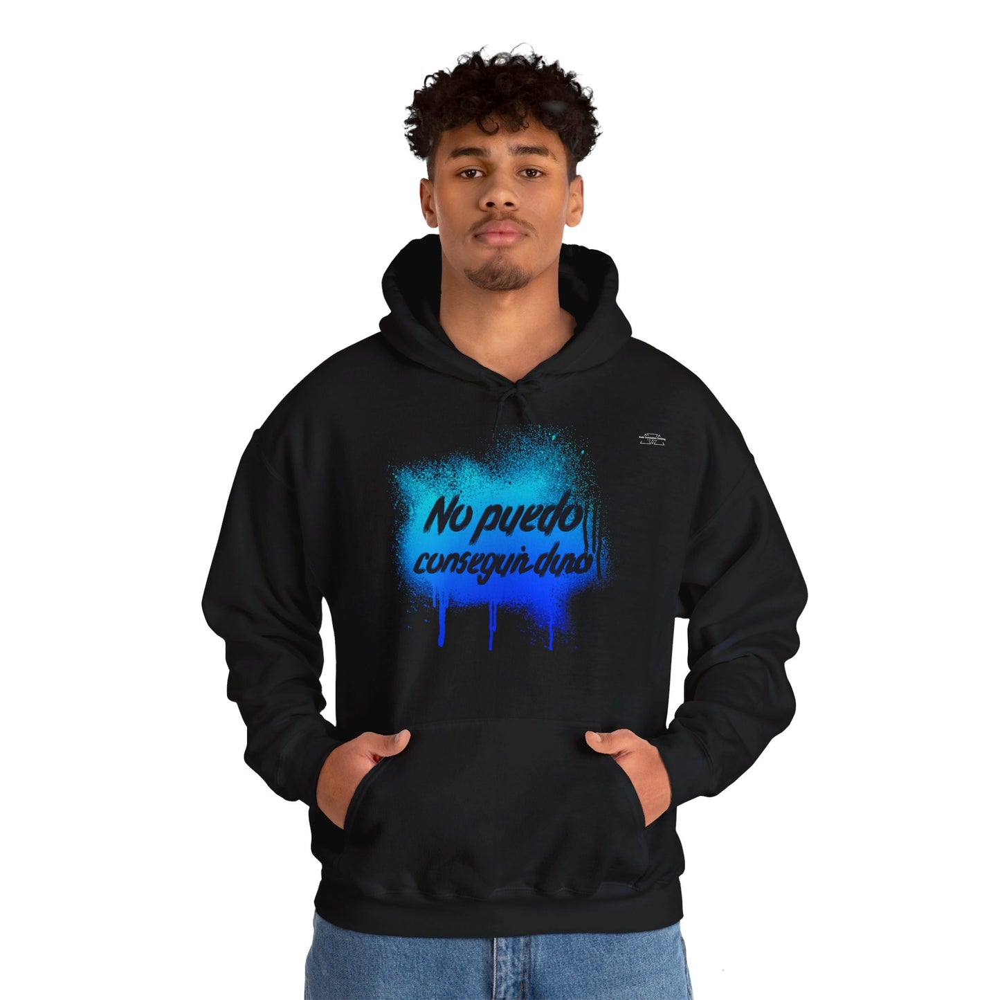 Spanish 'I can't get hard', Blue Graffiti - Unisex Heavy Blend Hoodie - Rude Translation Clothing