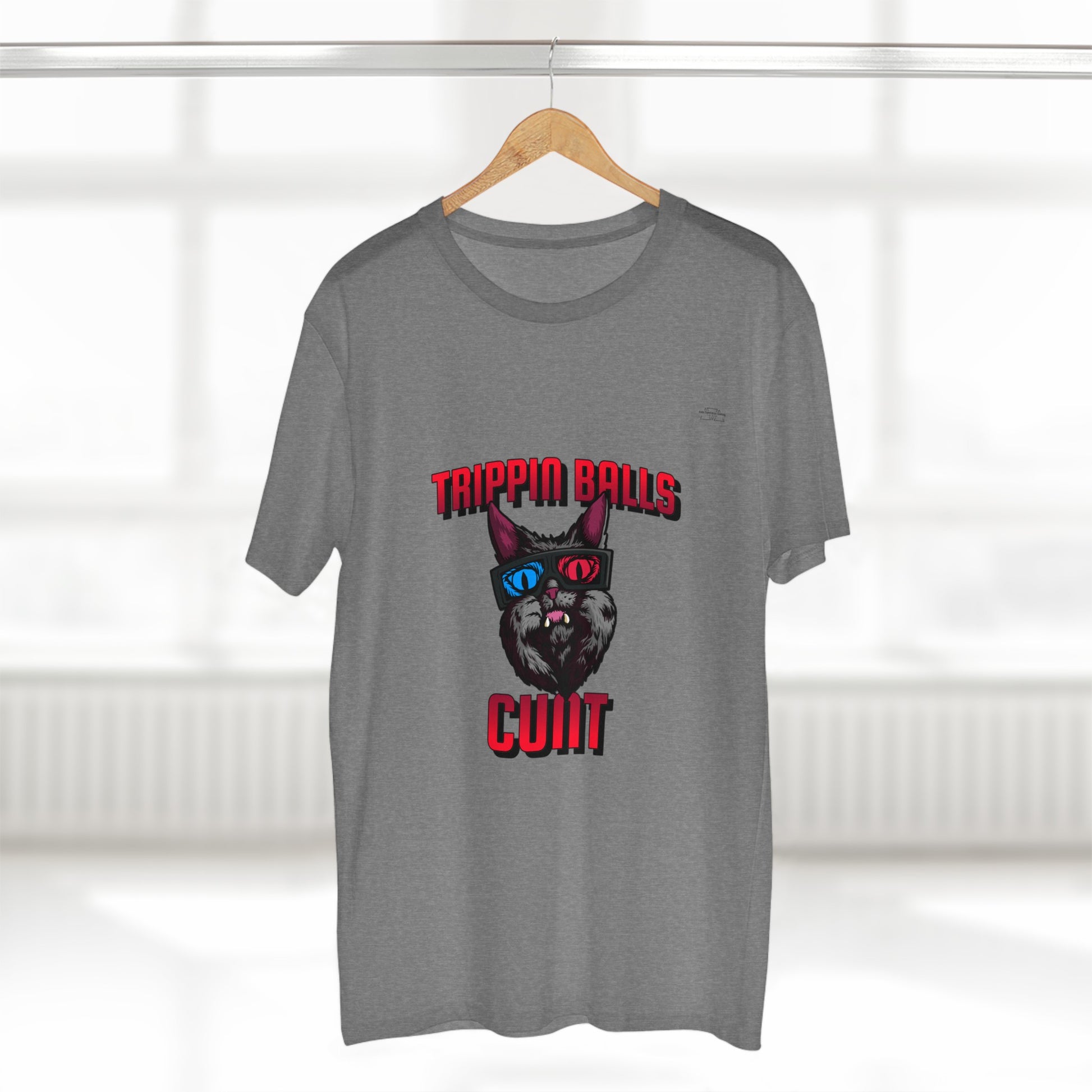 Cat - Men's Staple Tee, English 'Trippin balls cunt' - Rude Translation Clothing