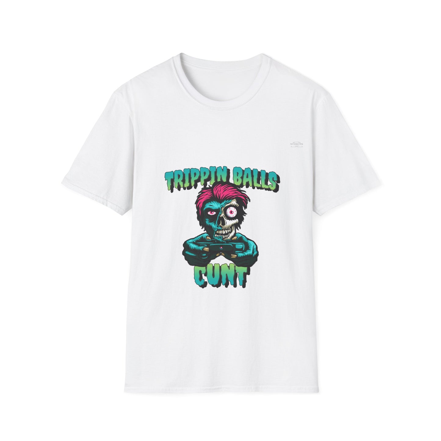 Skull - Unisex Softstyle T-Shirt, English 'Trippin balls cunt' - Rude Translation Clothing