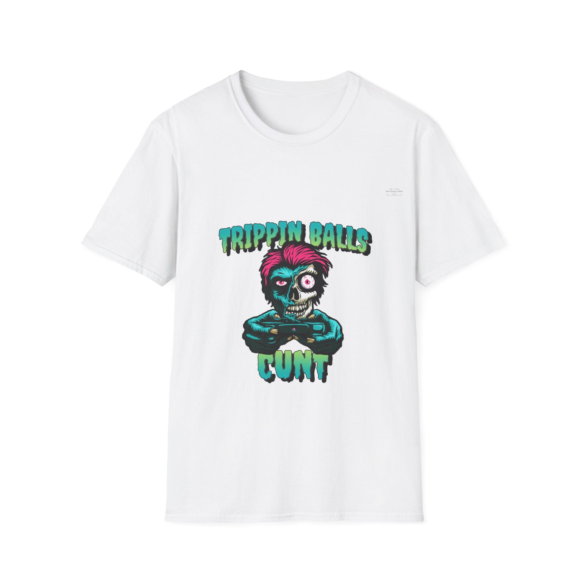 Skull - Unisex Softstyle T-Shirt, English 'Trippin balls cunt' - Rude Translation Clothing