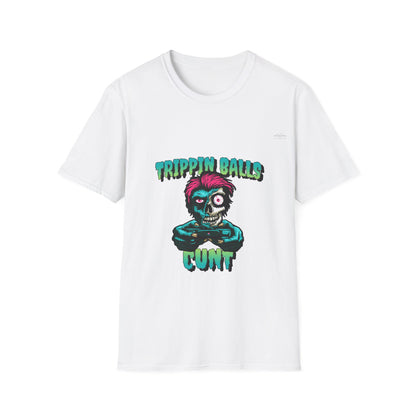 Skull - Unisex Softstyle T-Shirt, English 'Trippin balls cunt' - Rude Translation Clothing