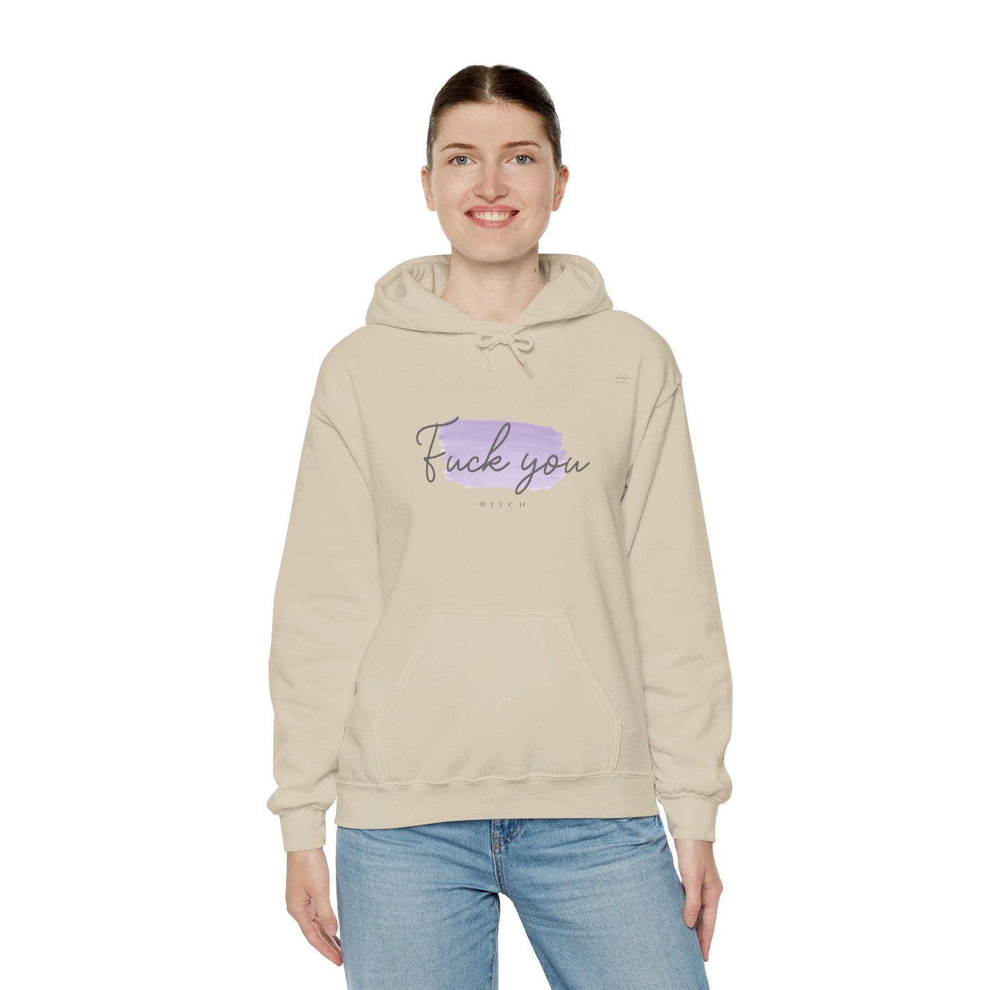 English 'Fuck you bitch', Purple - Unisex Heavy Blend Hoodie - Rude Translation Clothing