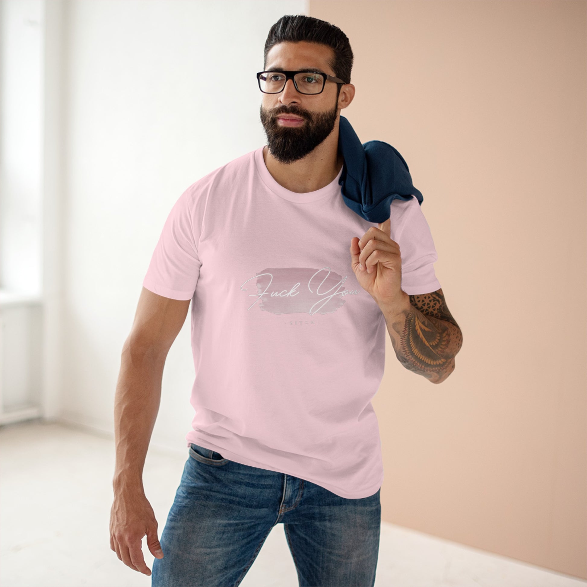 Pink - Men's Staple Tee, English 'Fuck you bitch' - Rude Translation Clothing