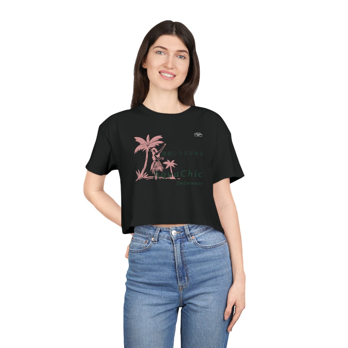 Lady - Women's Crop Tee, Japanese 'I have genital lice' (Crabs) - Rude Translation Clothing