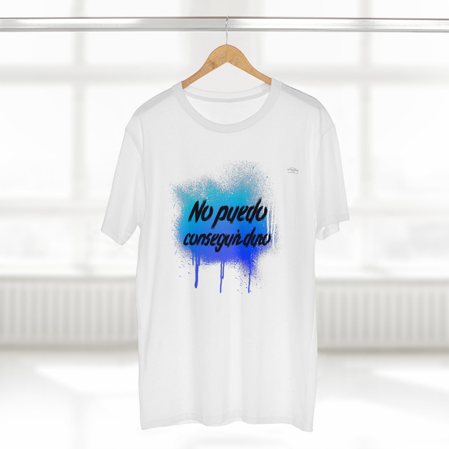 Blue graffiti- Men's Staple Tee, Spanish 'I can't get hard' - Rude Translation Clothing